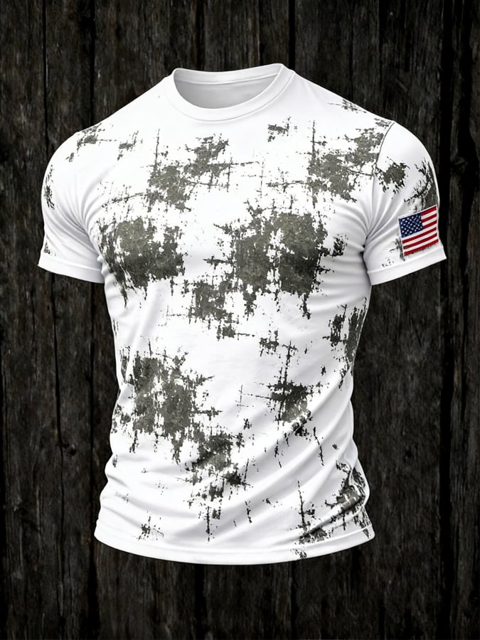 Men'S Retro Inkjet Patriot Crew Neck Short Sleeve T-Shirt