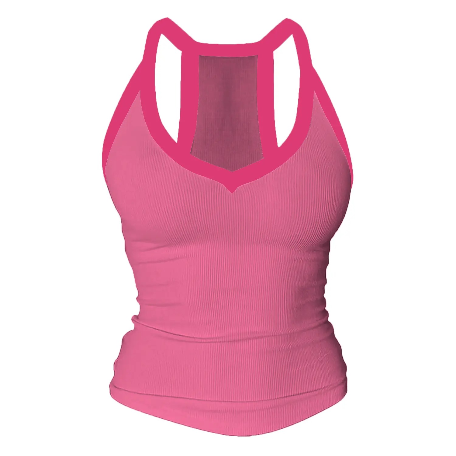 Women's V-Neck Racerback Cotton Tank Top Fitted Cami with Built-In Shelf Bra Basic Sleeveless Shirt