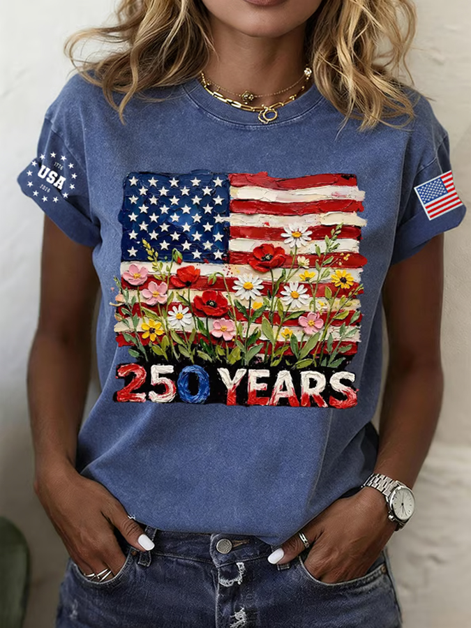 Women'S 250Th Anniversary Flower Round Neck T-Shirt