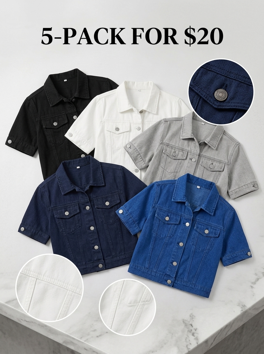Casual Short Sleeve Denim Jacket – Lightweight Summer Button-Up Outerwear