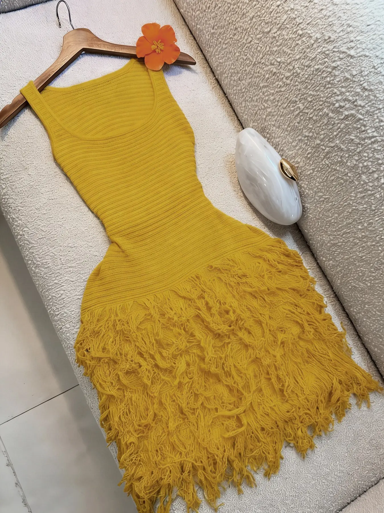 Elegant Knitted Bodycon Dress, Summer Vacation Fringe Skirt, Slim Fit Sleeveless Knit Vest Dress, Solid Round Neck Sweater Dress, Spring & Summer Women's Clothing