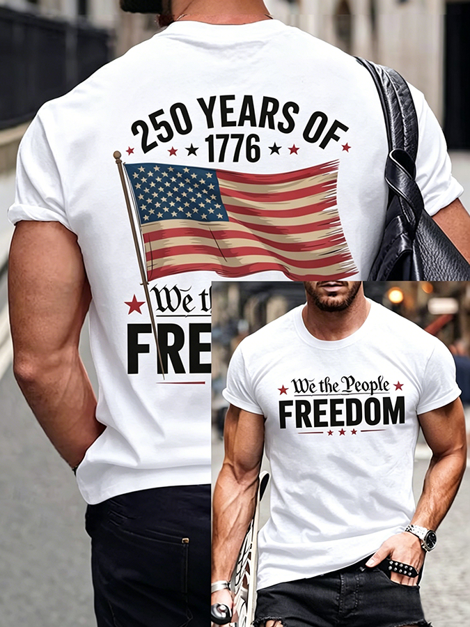Men'S Casual American 1776-2026 Anniversary Printed Short Sleeved T-Shirt