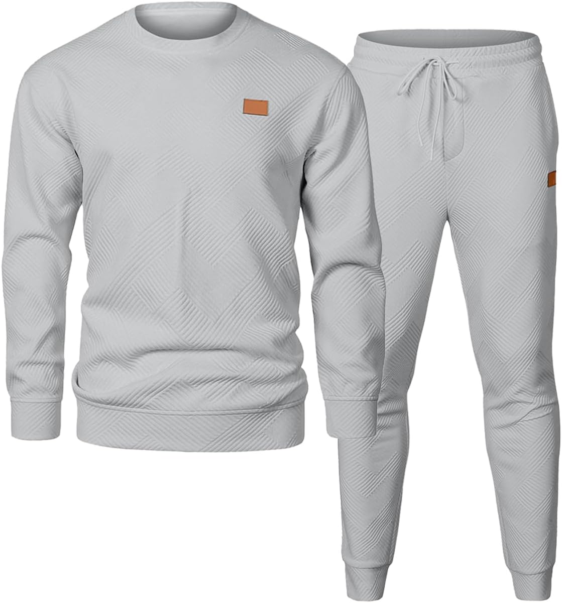 Men's 2 Piece Outfits Knit Jacquard Pullover Sweatshirt Tracksuit & Joggers Sweatpants Sweatsuit Sets with Pockets