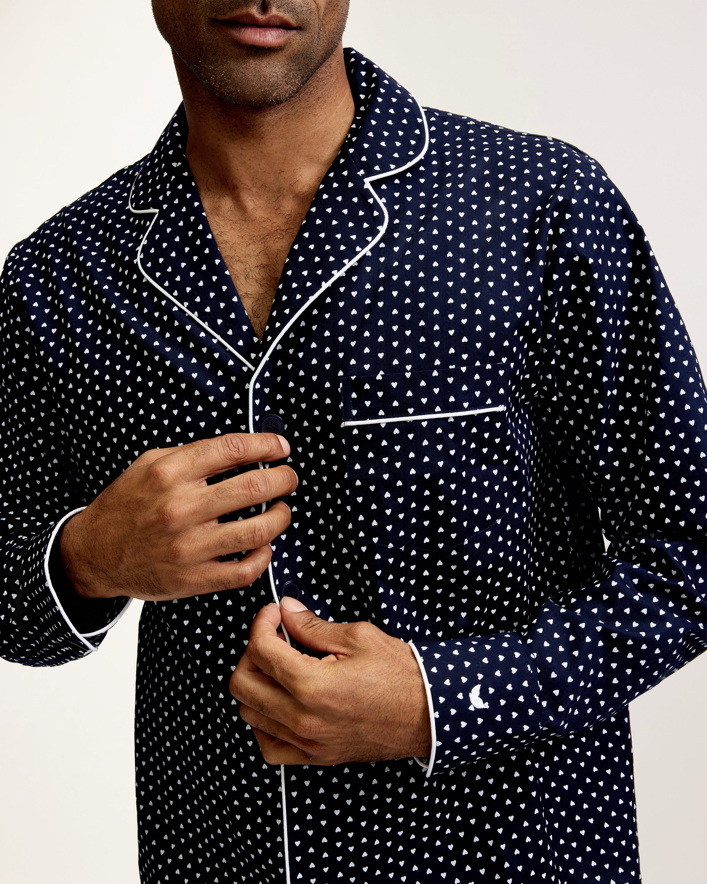 Men's Twill Pajama Set in Midnight Hearts