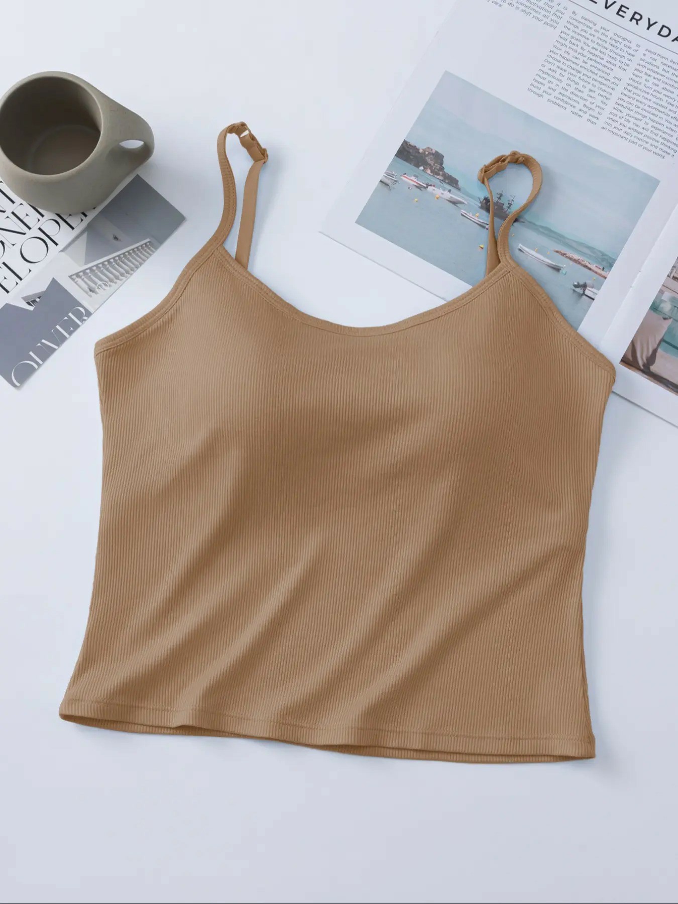 Women's Ribbed Built-In Bra Crop Cami – Fitted Sleeveless Summer Tank Top