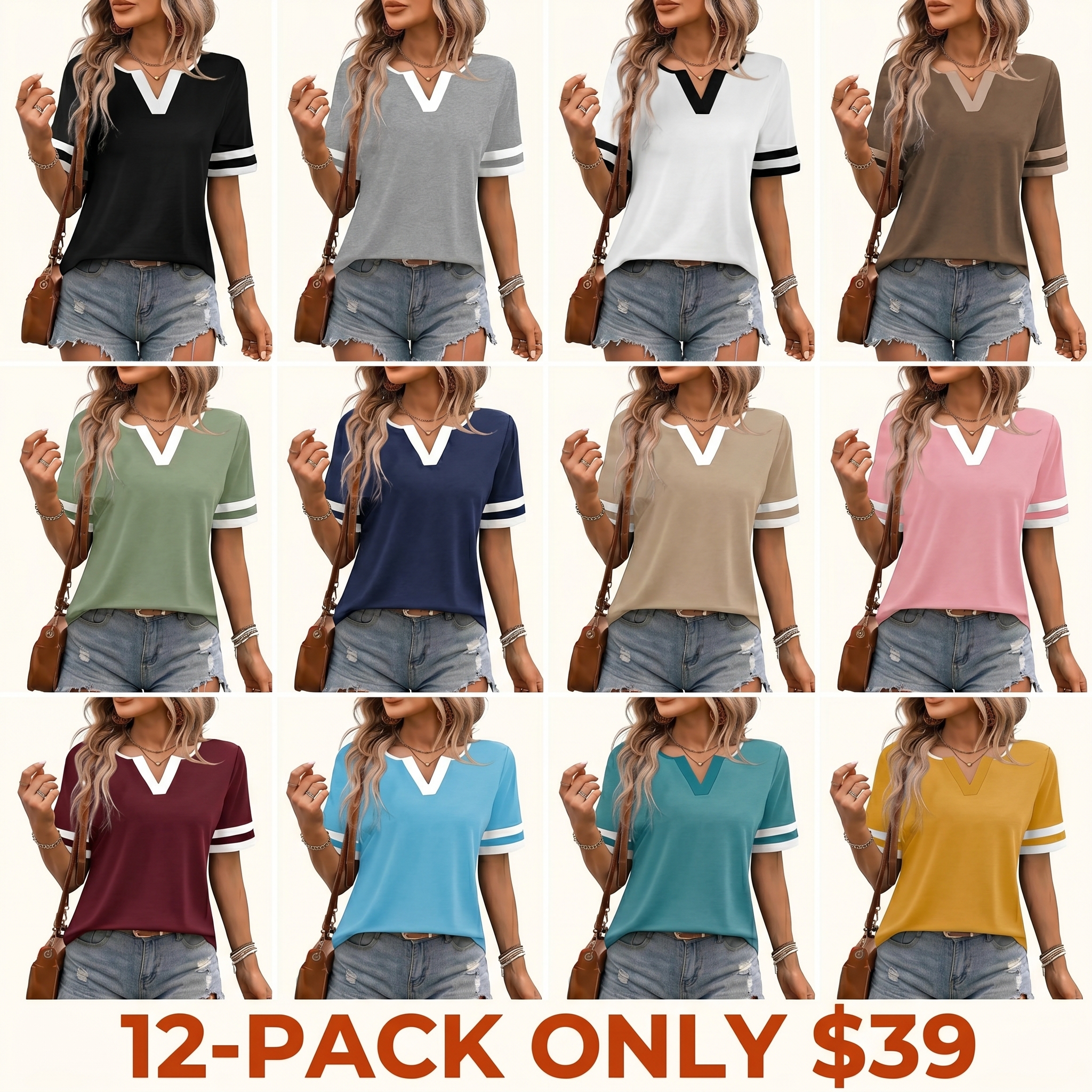 Summer Collection Women's Tops — V-Neck, Short Sleeve, Slim Fit