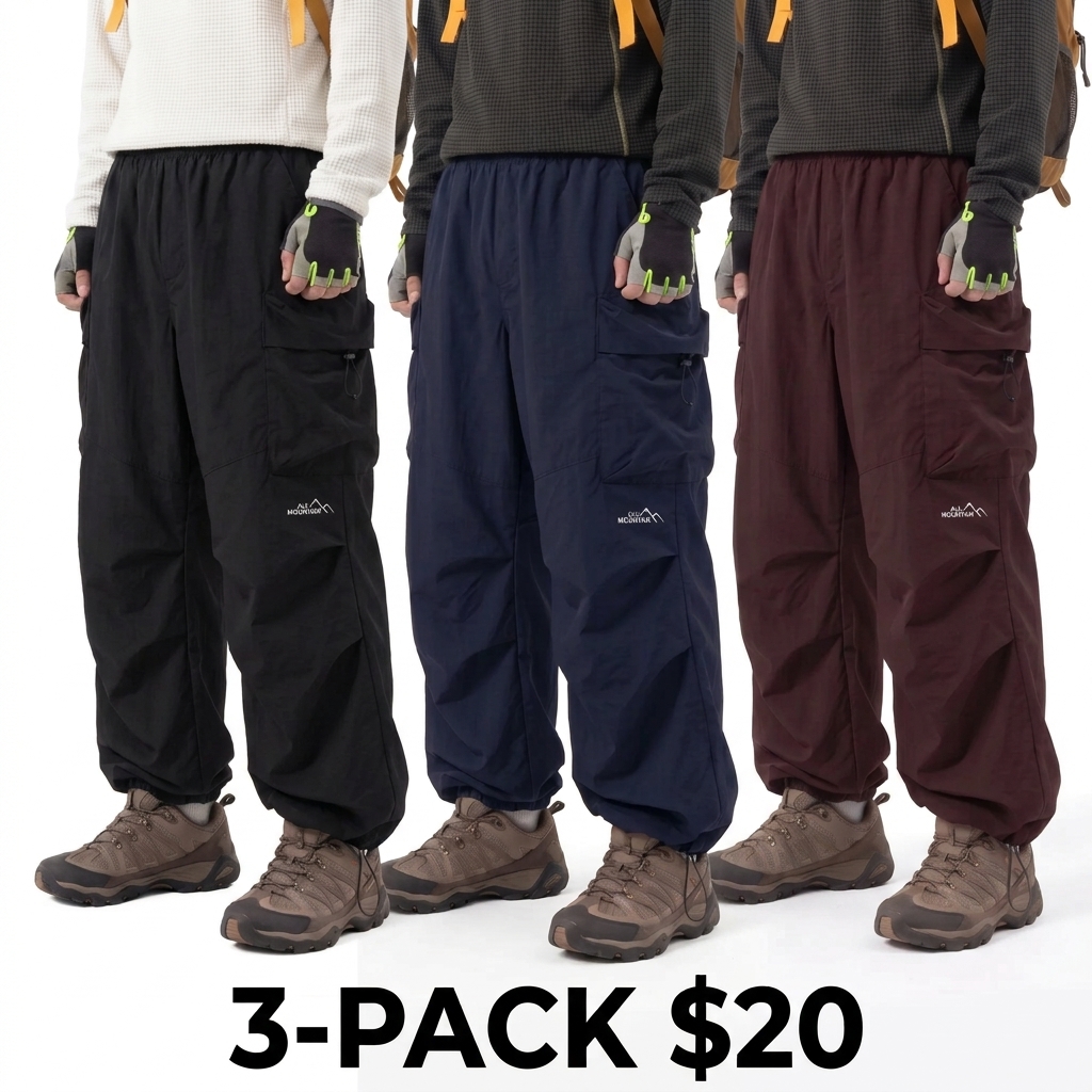 Unisex Baggy Cargo Parachute Pants – Lightweight Water-Resistant Outdoor Hiking Trousers, Loose-Fit Gorpcore Streetwear