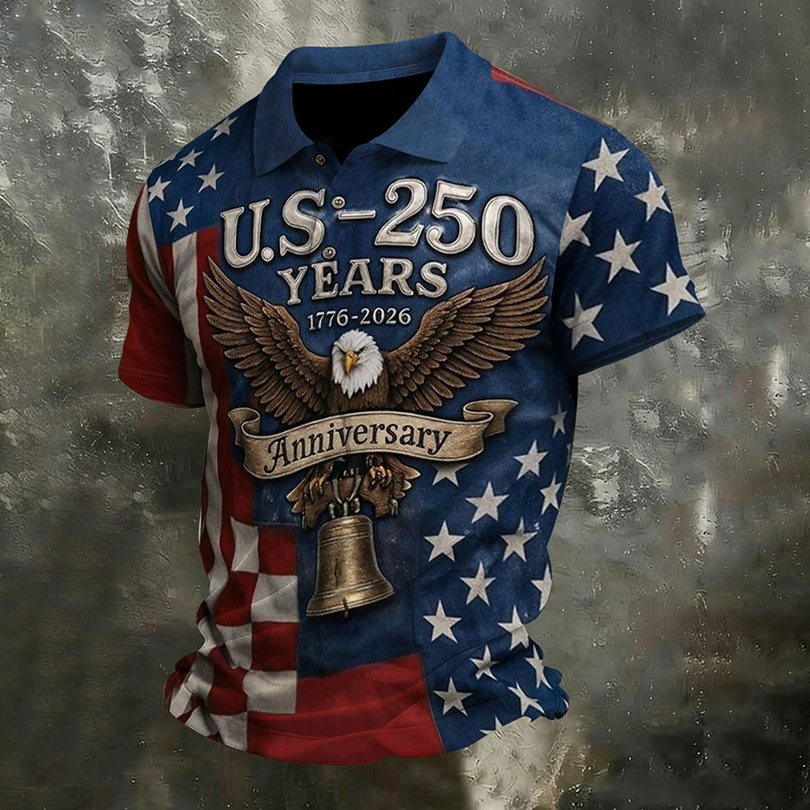 Men'S Independence Day 250Th Anniversary Printed Polo Shirt Short Sleeve