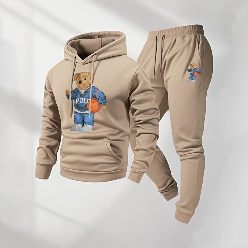 Men's Letter Print Hoodie & Track Pants Set for Fall/Winter