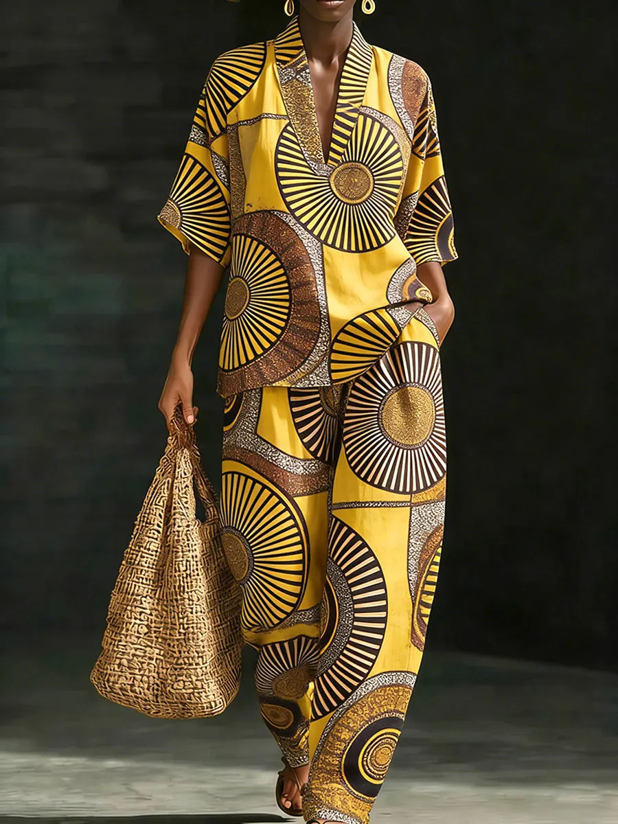 Women’s Tribal Geometric Print Two-Piece Set