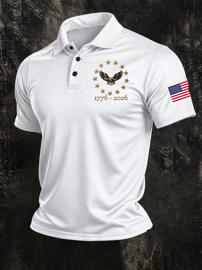 Men'S American Flag Print Casual Polo Shirt