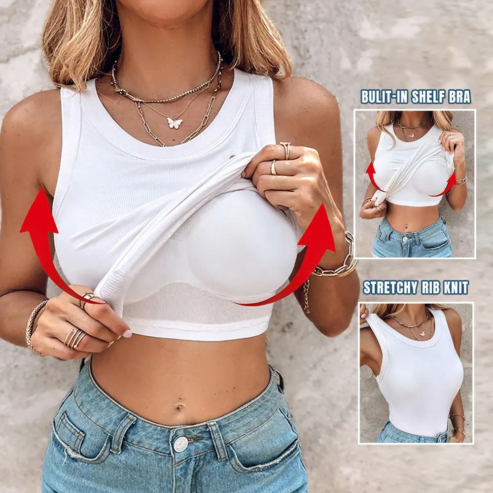 🔥Seamless Ribbed Built-In Bra Racerback Tank Top for Women