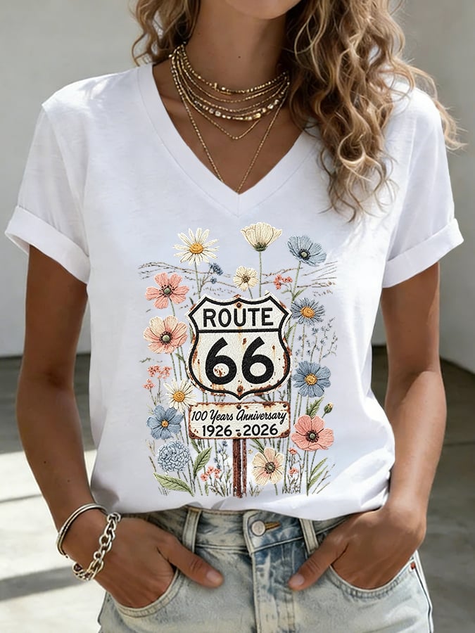 Women's Route 66 Centennial Mother Road Print Casual T-shirt
