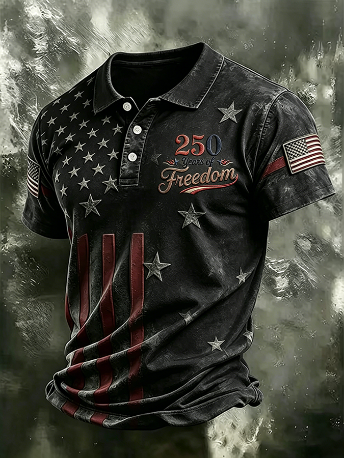 Men'S American Flag Print Casual Polo Shirt