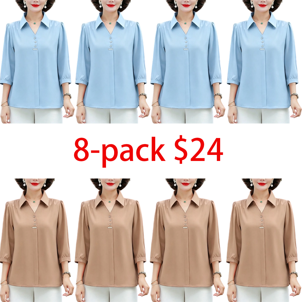 Women's 3/4 Sleeve Shirt Elegant Polo Collar Solid Color Blouse