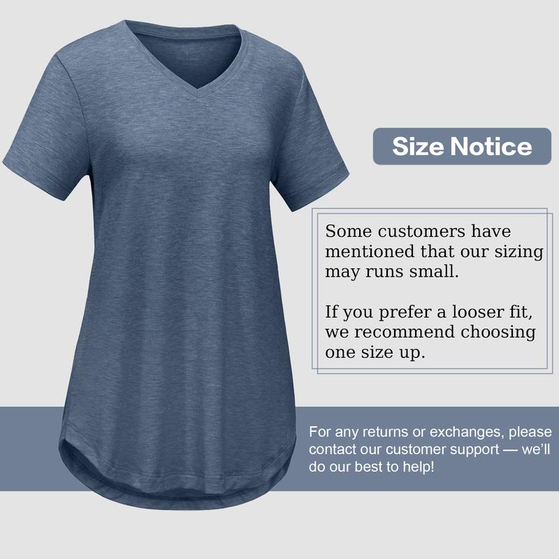 Short Sleeve Shirts for Women Casual V-Neck Plain Tees - Set of 8, Various Color Combinations, Curved Hem Comfort Womenswear