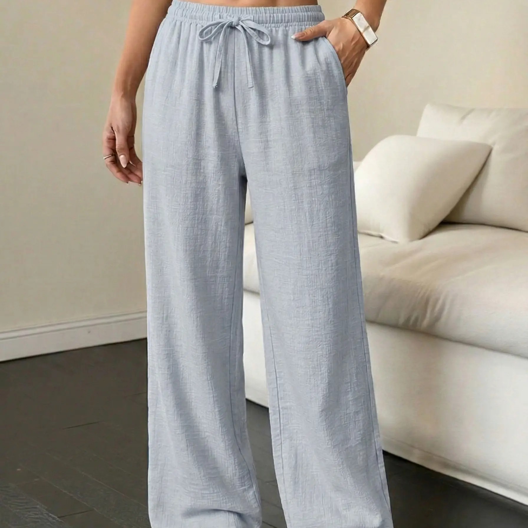 Unisex Wide-Leg Drawstring Pants – Lightweight Casual Beach & Everyday Trousers