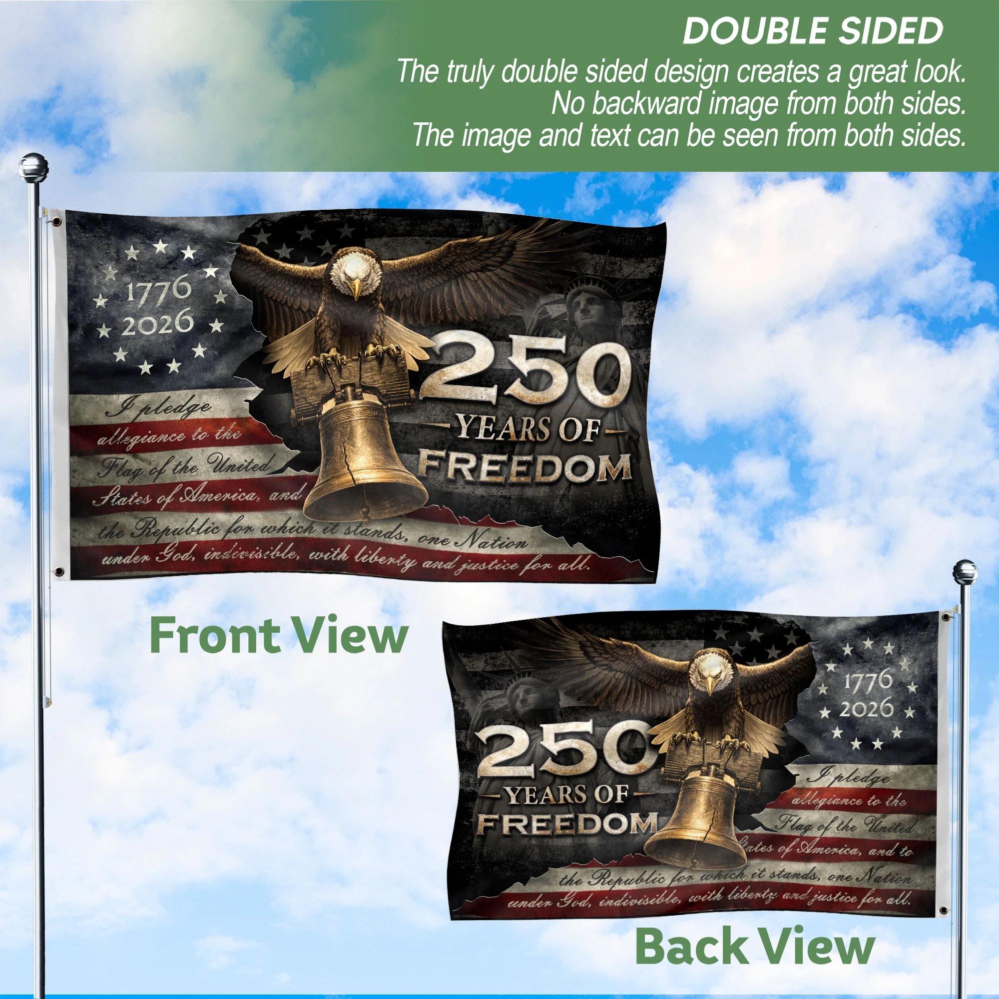 250 Years of Freedom Double-Sided House Flag 1776–2026 – Patriotic Ame