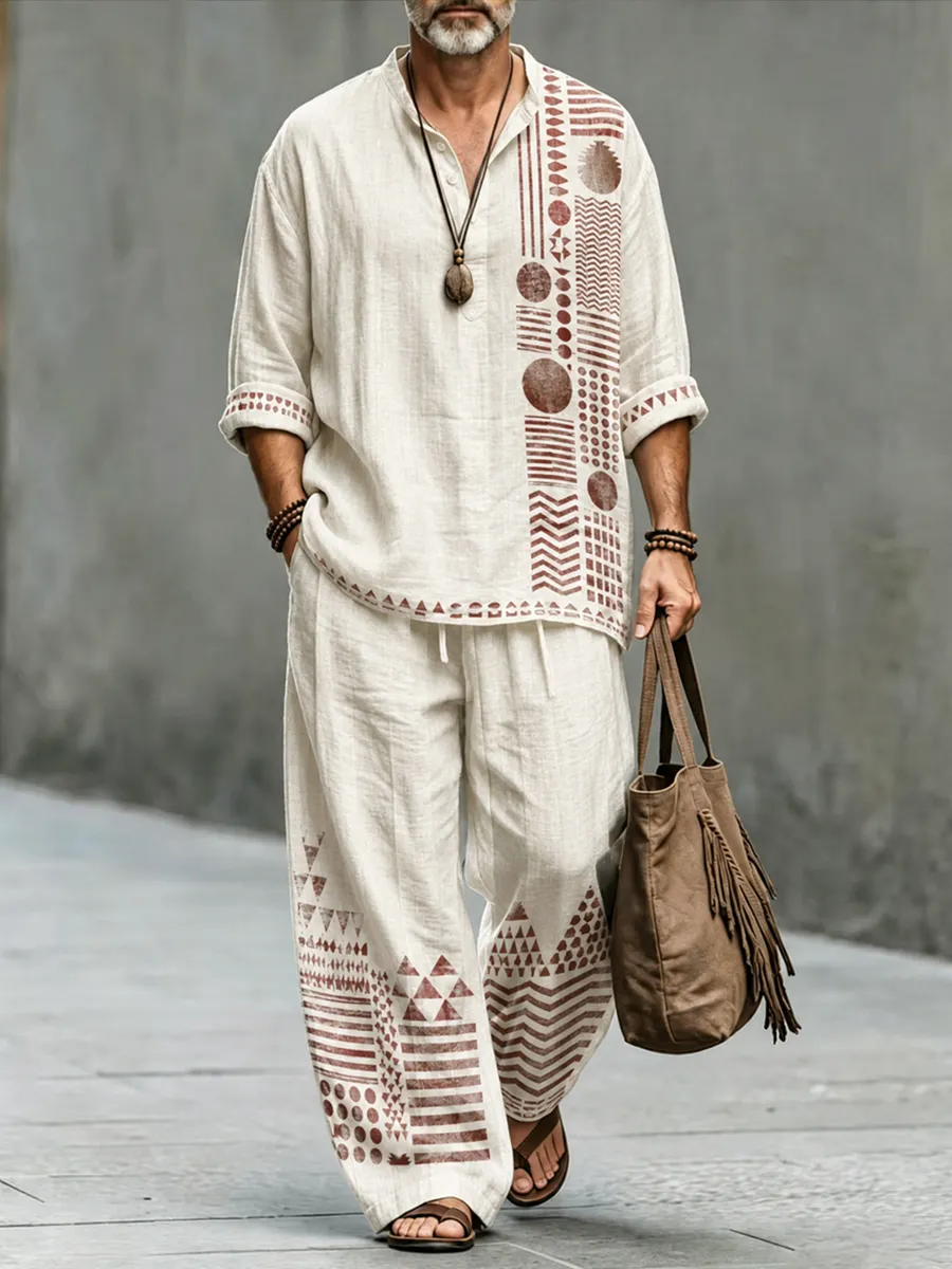 Men's Abstract Geometric Art Print Casual Vacation-Style Set