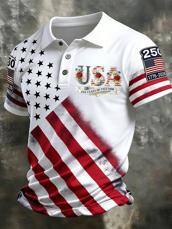 Men'S Independence Day 250Th Anniversary Printed Polo Shirt Short Sleeve
