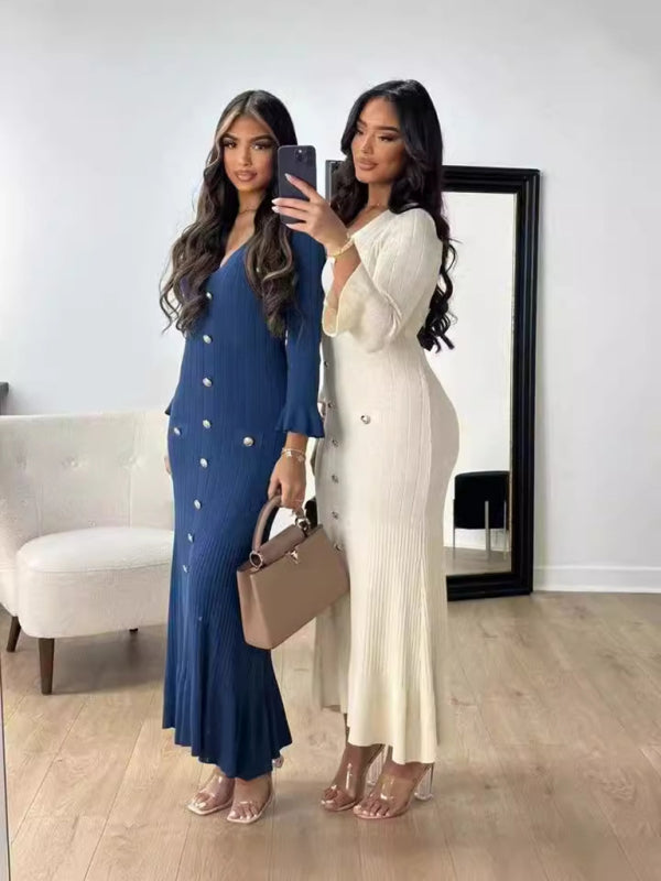 Cozy Bodycon Knitted Long-Sleeved Maxi Dress
