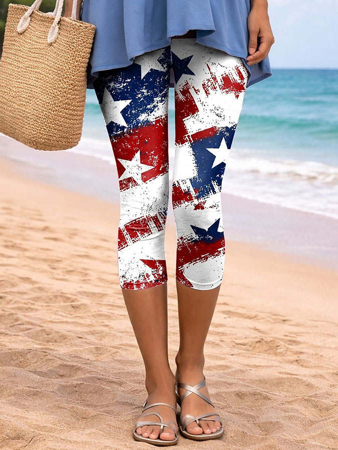 Women'S Casual Independence Day Commemorative Print Leggings For The 250Th Anniversary Of The Founding Of The United States