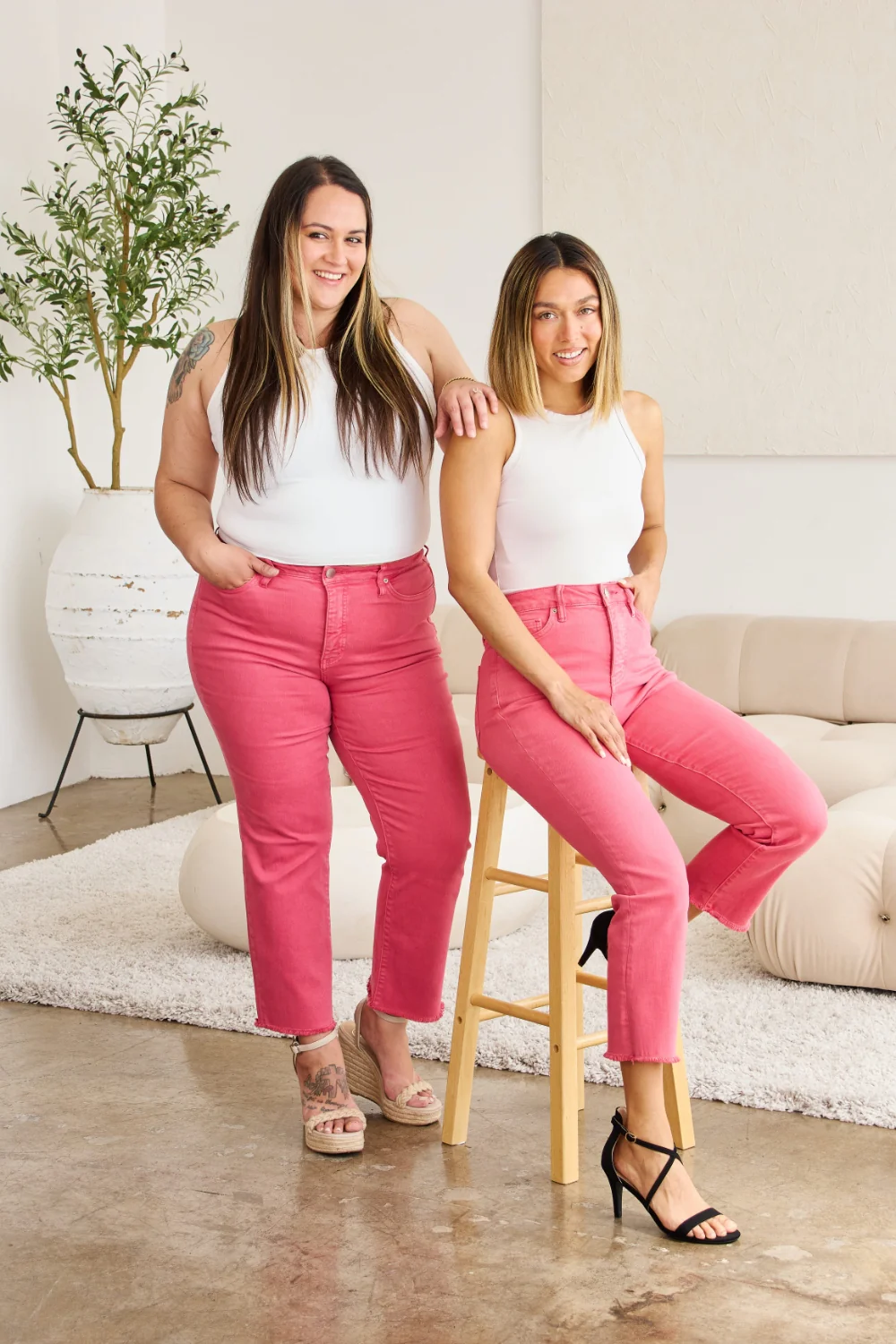 Crop Full Size Tummy Control High Waist Raw Hem Jeans