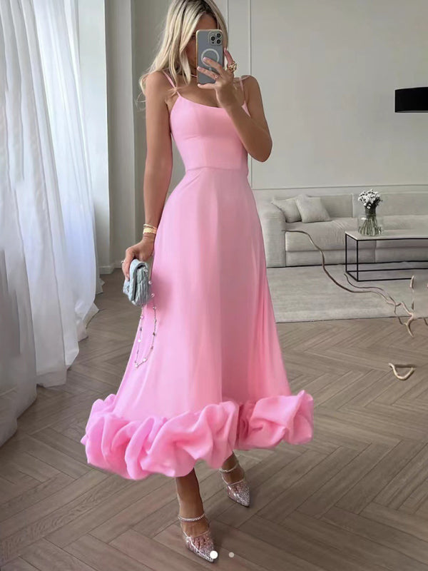 Style A-Line Skirt With Spaghetti Straps And Big Swing Three-Dimensional Flowers
