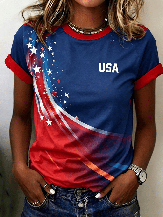 Women's Patriotic Retro Design T-shirt