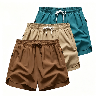 Women's 3-Pack Quick-Dry Athletic Shorts – Elastic Waist with Drawstring & Zippered Pockets for Summer Sports