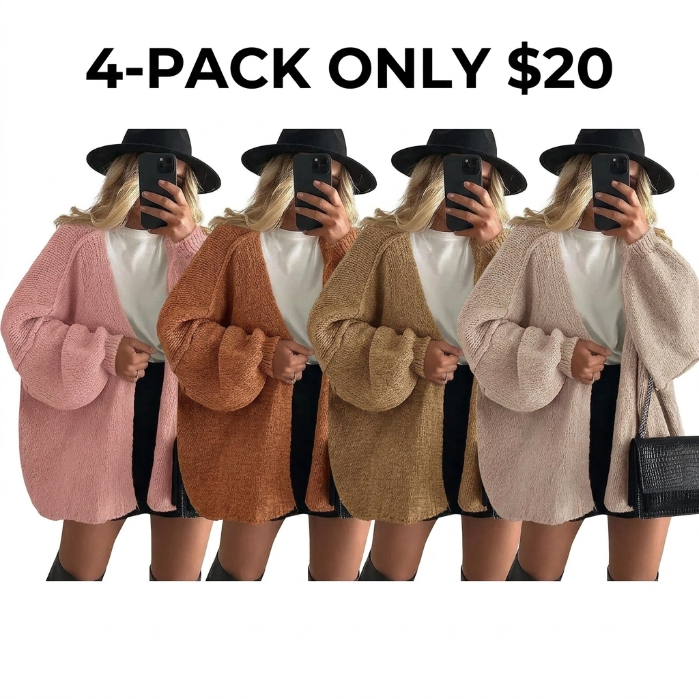 Women's Oversized Open-Front Cardigan – Long Lantern Sleeve Lightweight Knit