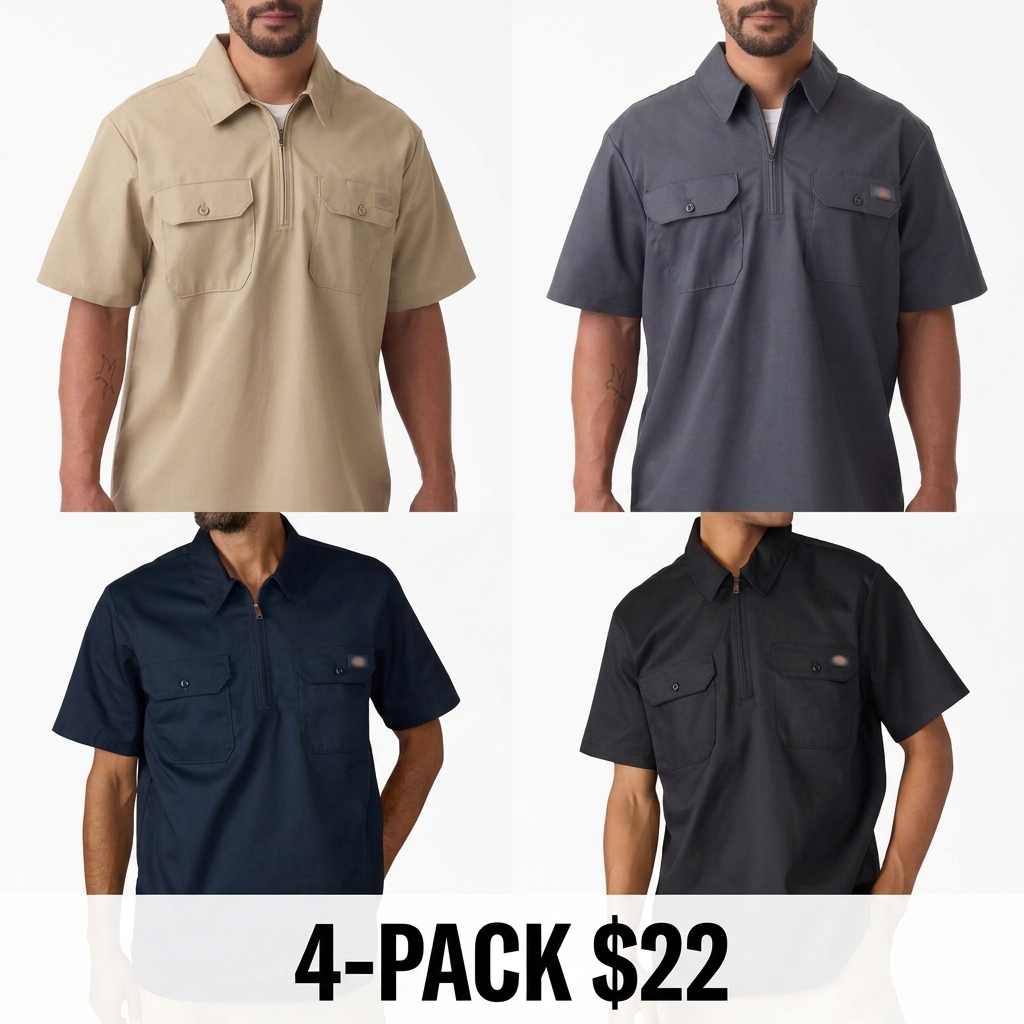 Men's 1/4 Zip Work Shirt – Relaxed Fit, Breathable Short Sleeve, Workwear Style Top