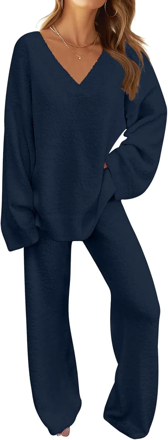 Women's Lounge Sets 2025 Fall Fashion 2 Piece Outfits Sweater Pajama Set