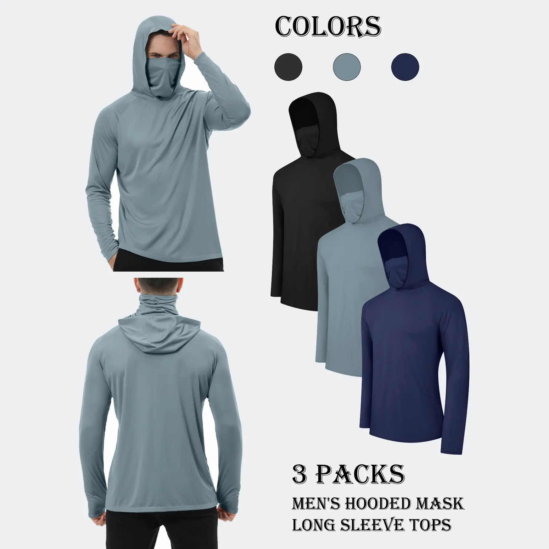 Men's 6-Pack Performance Sun Hoodies with Face Cover – 6 for $22.99