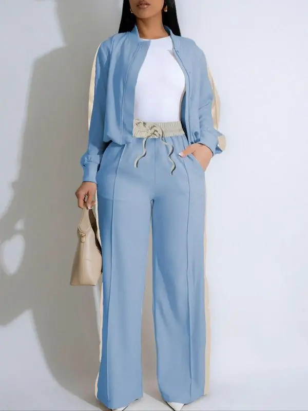 2-piece Set Women's Patchwork Top & Wide Leg Pants Set