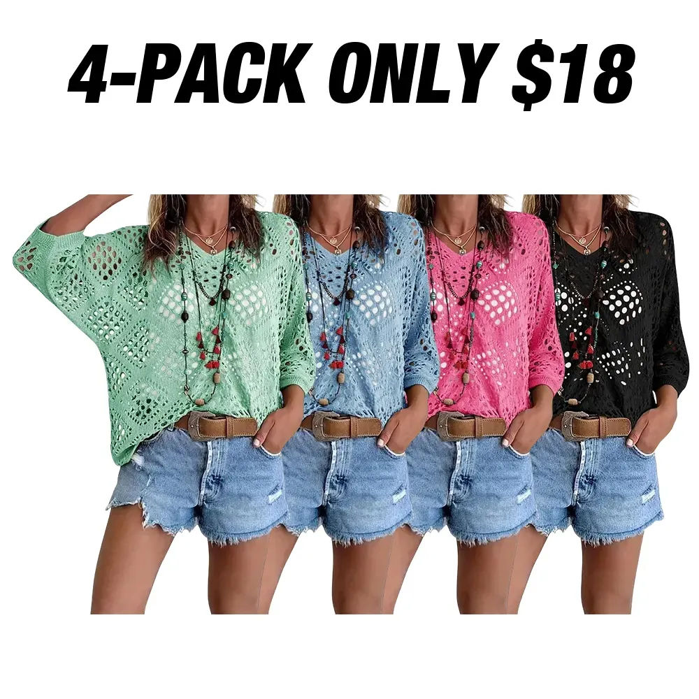 🔥Clearance sale, limited stock 🔥Women's Bohemian-Style Crocheted V-Neck Top