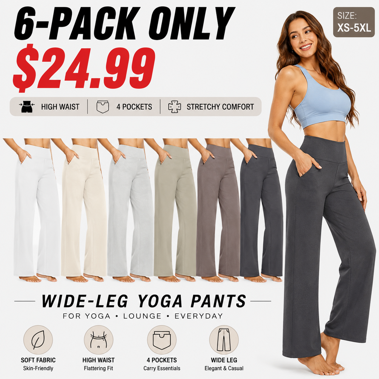 Women's High-Waisted Wide-Leg Yoga Pants—Soft, Stretchy, and Casual