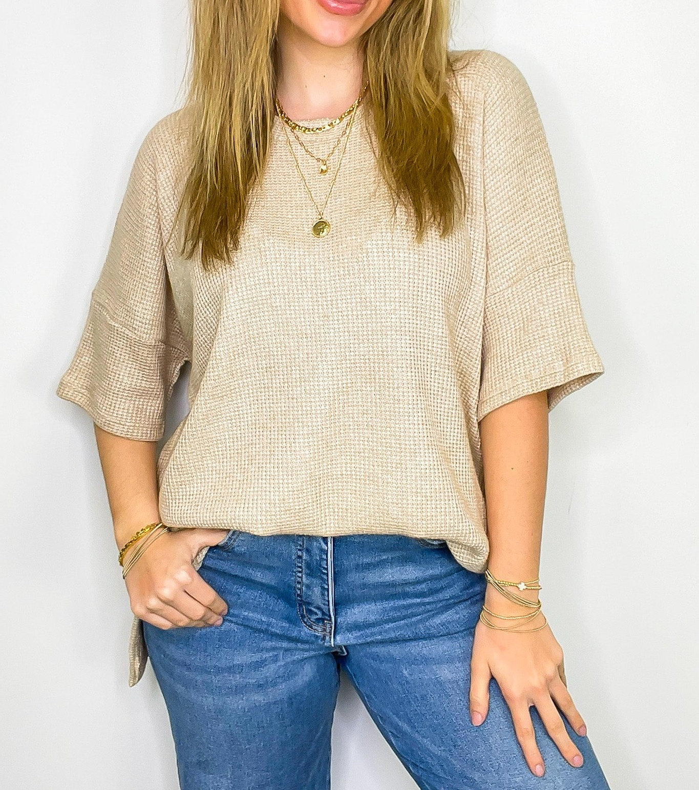 Waffle Knit Oversized Top
