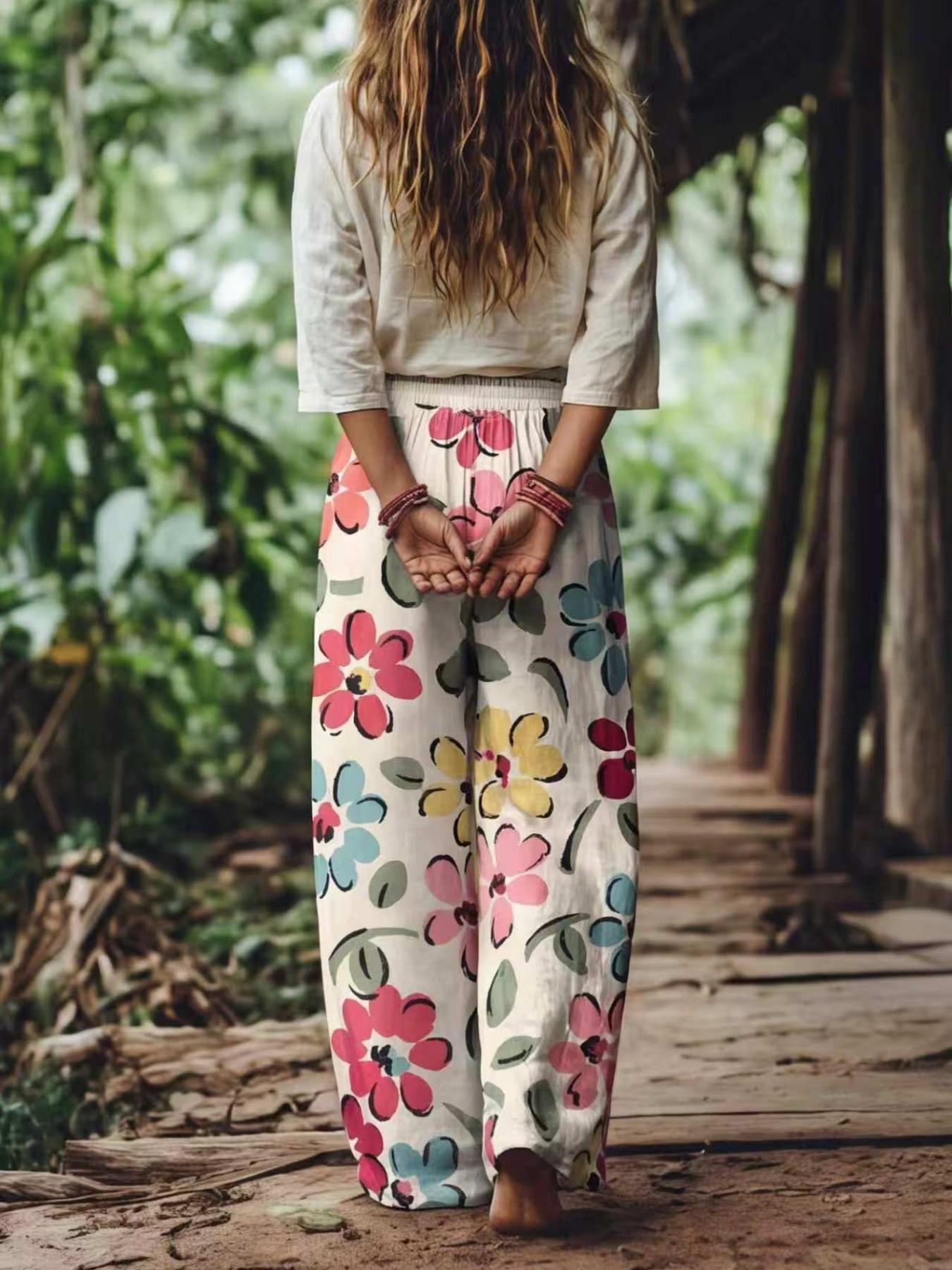 Women's Floral Casual Trousers — Comfortable, Breathable Fabric