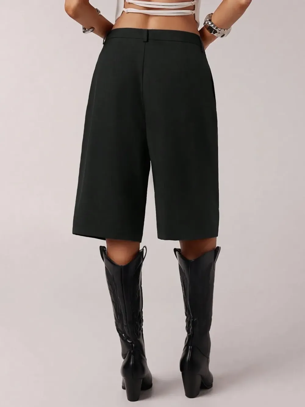 Women's Solid Color Simple Commuter Bermuda Shorts, All Seasons Business Casual Long Pants