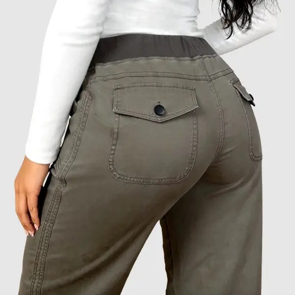 Women's Solid Seam Detail Drawstring Mid Rise Straight Leg Pants High Stretch Fabric