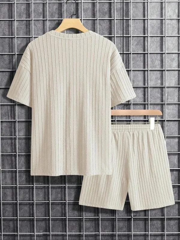 Men's Two-Piece Set: Drop Shoulder Tee & Drawstring Shorts