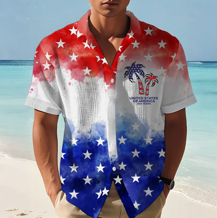 Men's Hawaii Vacation United States Independence Day Printed Casual Shirt