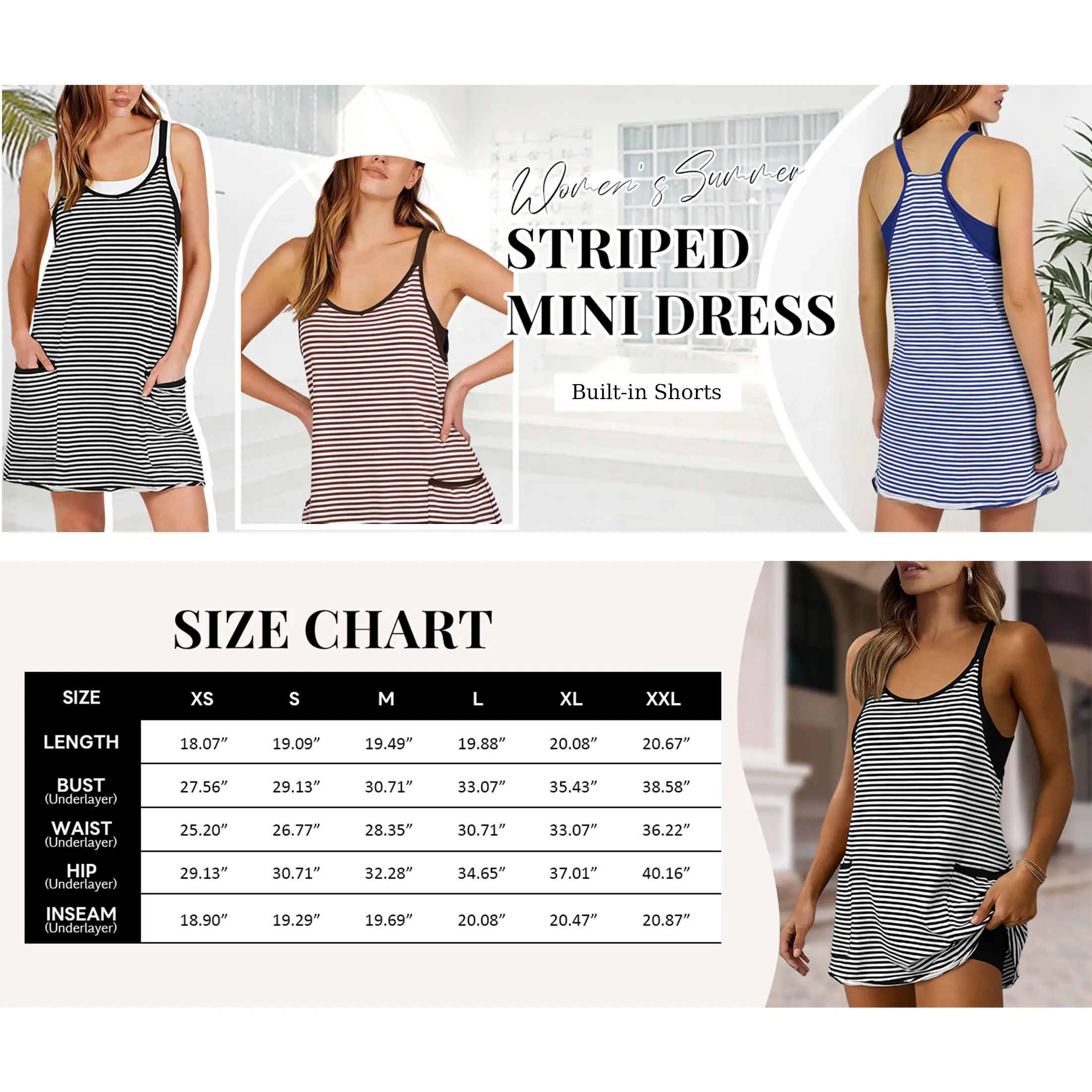 Women's Summer Sleeveless 4th Of July Striped Mini Dress with Built