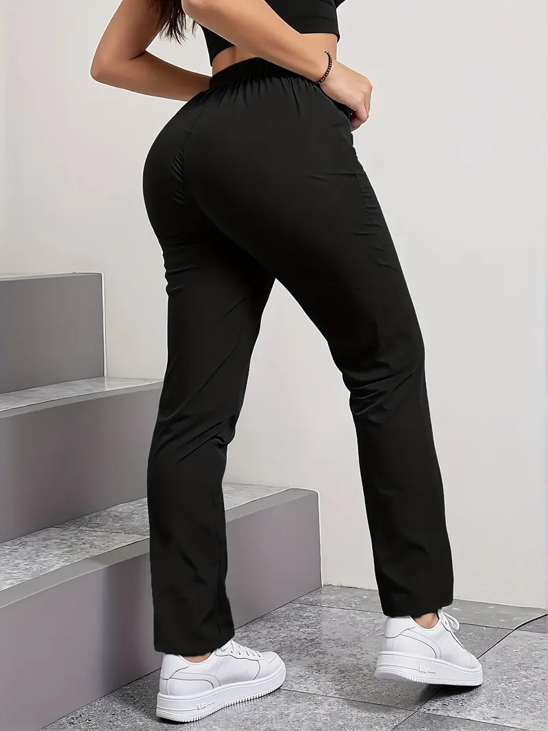 Women's Summer High-Waist Straight-Leg Casual Jogger Pants with Zipper Pockets Fitted Minimalist