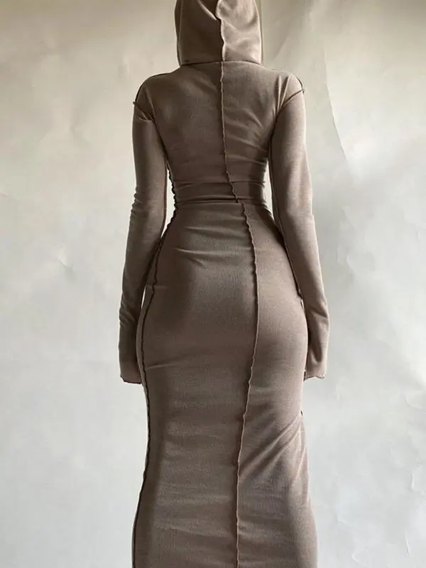 Women's Fall Winter Drop Shoulder Bodycon Hooded Dress