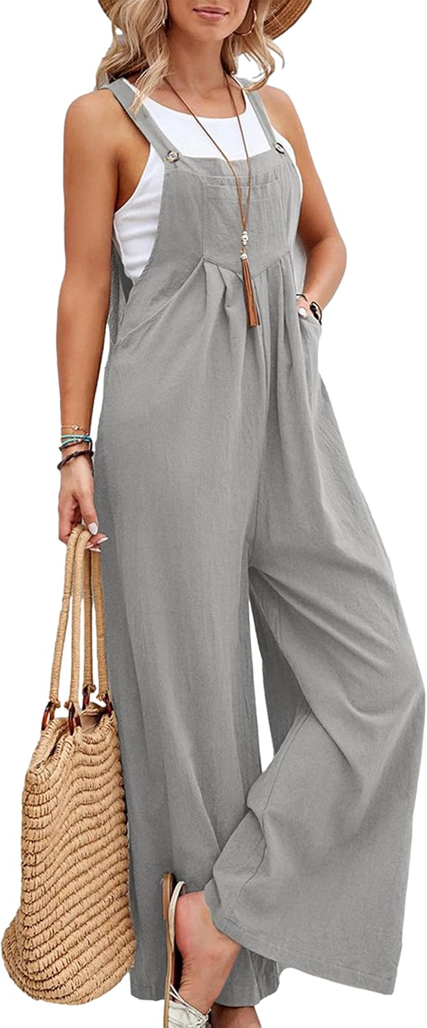 Women Cotton Loose Summer Wide Leg Pants Jumpsuit Rompers for Women