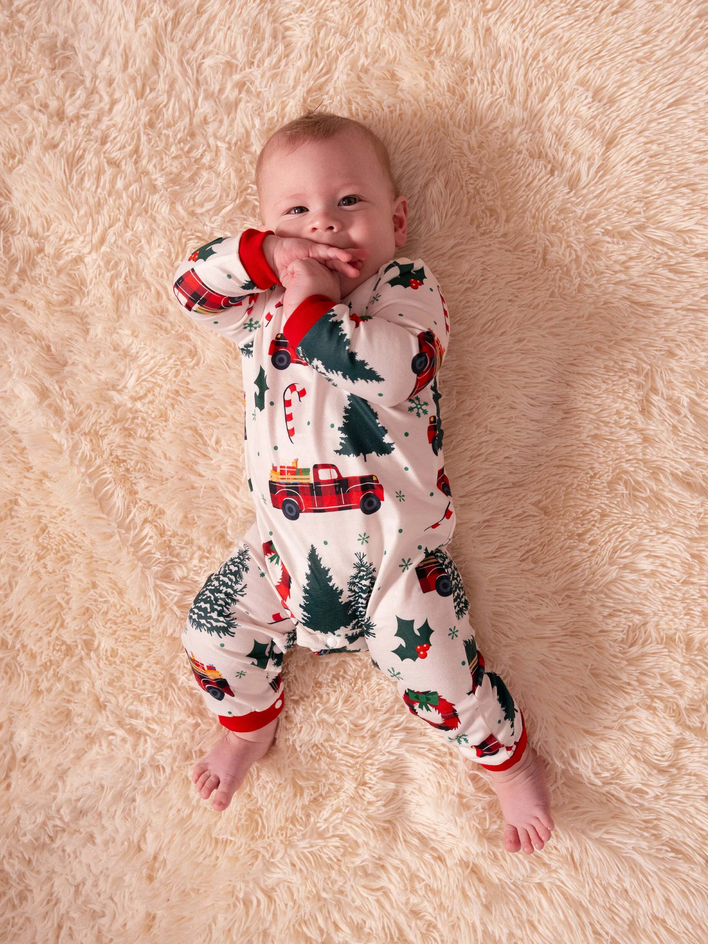Christmas Family Matching Allover Xmas Tree & Car Print Long-sleeve Pajamas Sets with Christmas Socks Multi-color