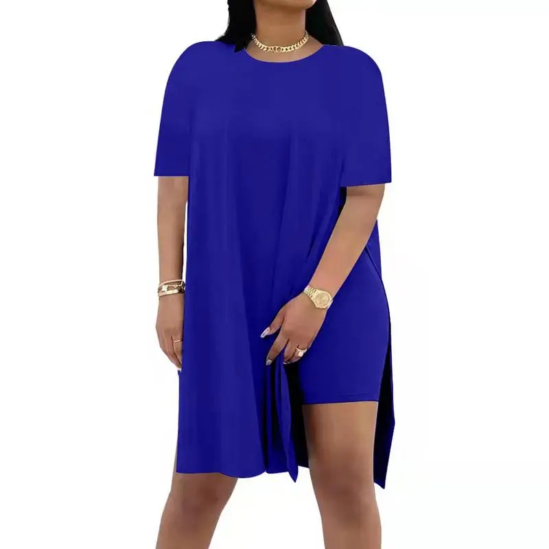 Women Plus Crewneck Short Sleeve Tops and Skinny Biker Shorts Sets