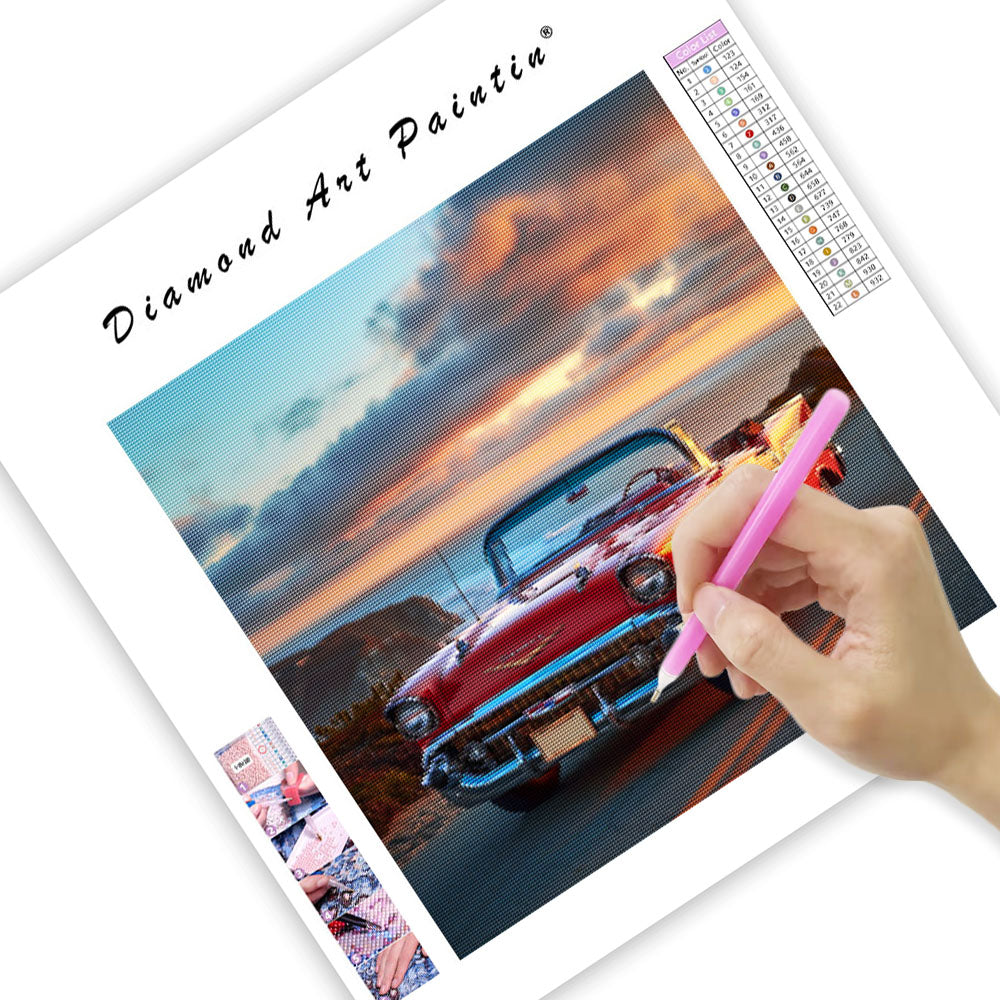 Vintage Red Convertible - Diamond Painting